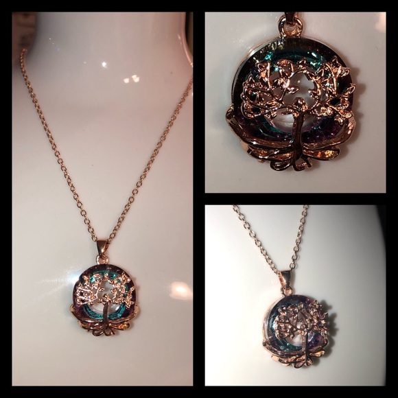 NEW! Tree 🌳 of Life Rose Gold & Sparkling Aurora Necklace Goddess Mother Earth - Picture 1 of 6
